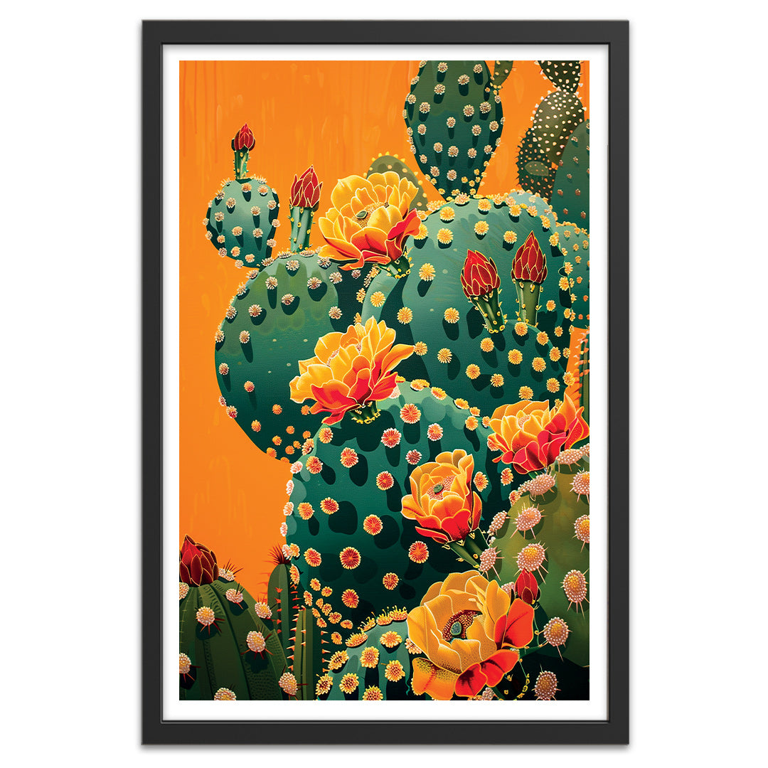 CACTUS FLEURS CADRE noir