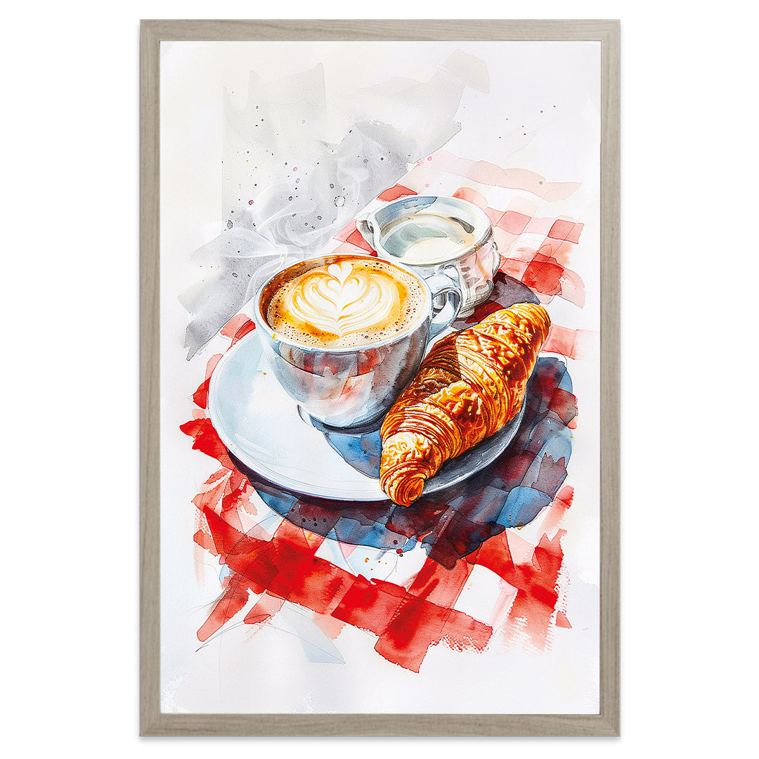 Café croissant affiche cadre beige