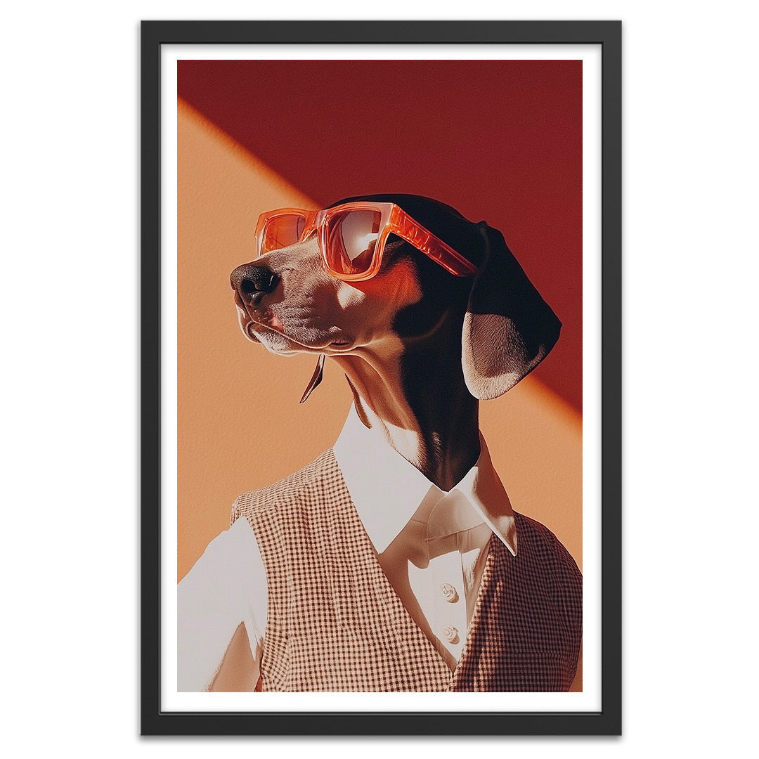 Chien pensant affiche cadre noir