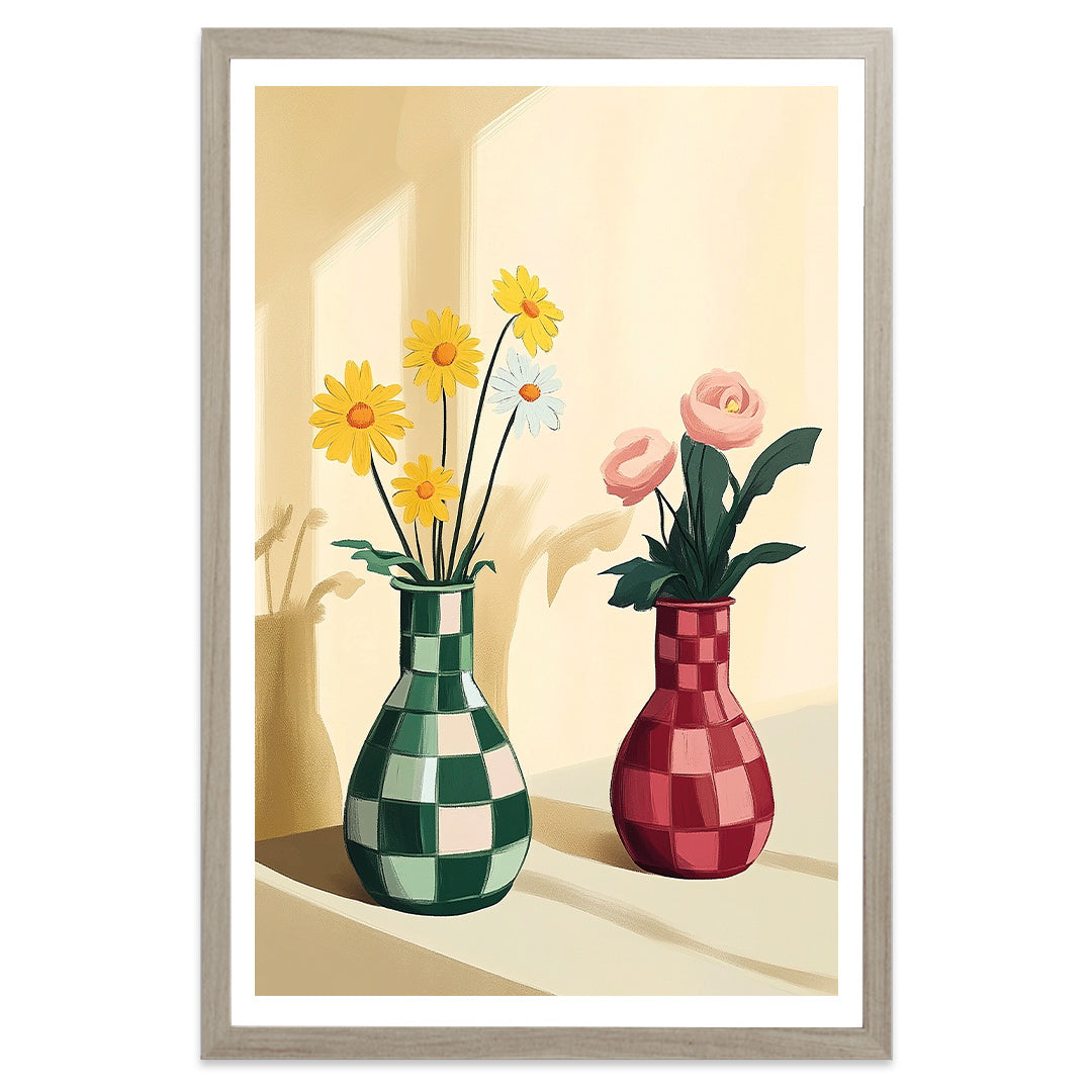 Vases colorés cadre gris